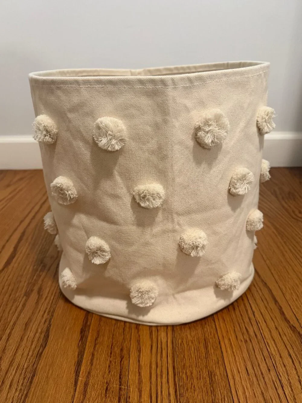Like-New Pehr Pom Pom Basket Bin, Cream/Beige